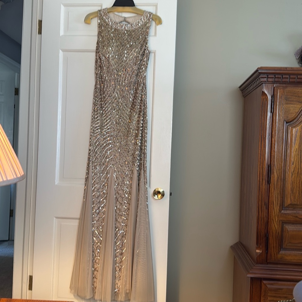 Long gold beaded gown